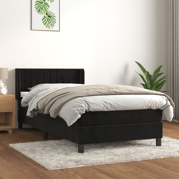 vidaXL Sommier &agrave; lattes de lit avec matelas Noir 90x200 cm Velours