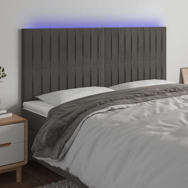 vidaXL T&ecirc;te de lit &agrave; LED Gris fonc&eacute; 180x5x118/128 cm Velours
