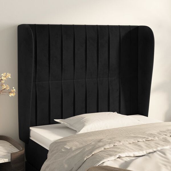 vidaXL T&ecirc;te de lit avec oreilles Noir 103x23x118/128 cm Velours