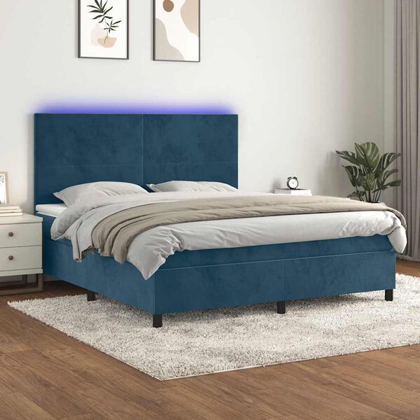 vidaXL Sommier &agrave; lattes de lit avec matelas LED Bleu fonc&eacute; 160x200 cm