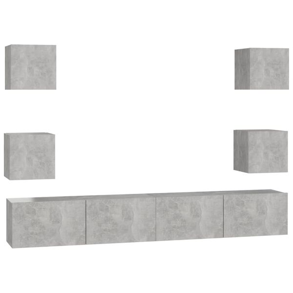 vidaXL Ensemble de meubles TV 6 pcs Gris b&eacute;ton Bois d'ing&eacute;nierie