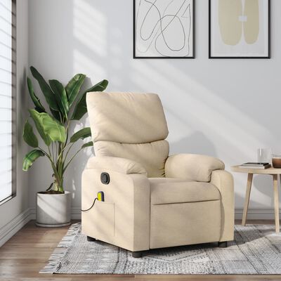 vidaXL Fauteuil de massage inclinable Crème Tissu