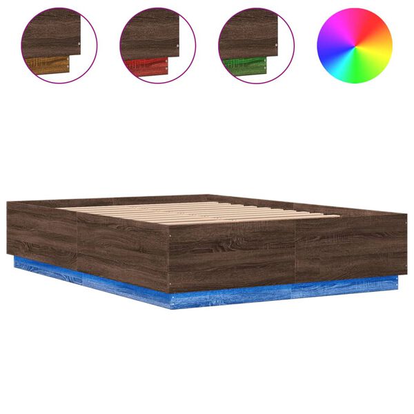 vidaXL Cadre de lit avec LED sans matelas ch&ecirc;ne marron 150x200 cm