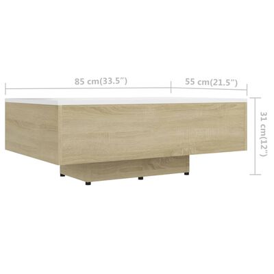 vidaXL Table basse Blanc et chêne sonoma 85x55x31 cm Aggloméré
