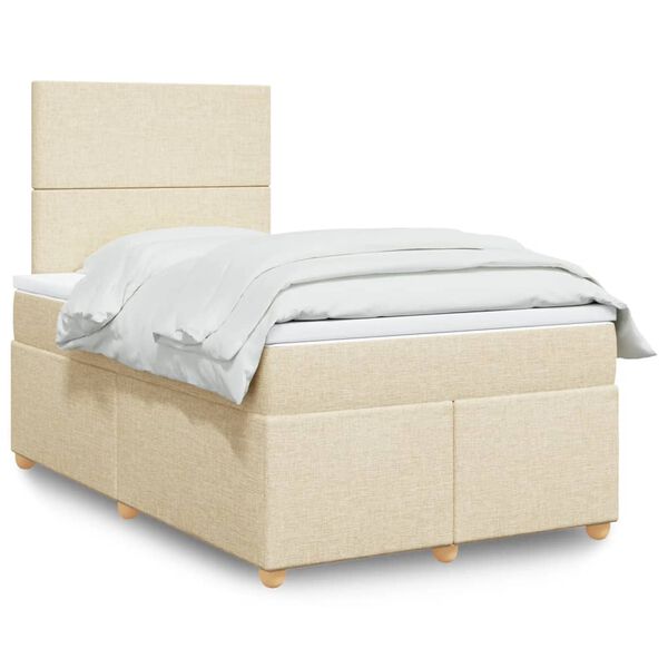 vidaXL Sommier &agrave; lattes de lit avec matelas cr&egrave;me 120x190 cm tissu
