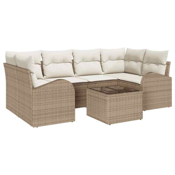 vidaXL Ensemble de canap&eacute; de jardin avec coussin 7 pcs Beige et cr&egrave;me