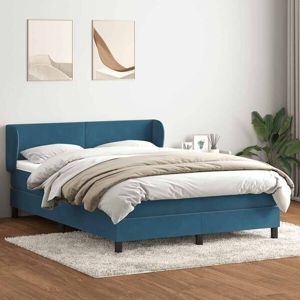 vidaXL Sommier &agrave; lattes de lit et matelas bleu fonc&eacute; 140x210cm velours