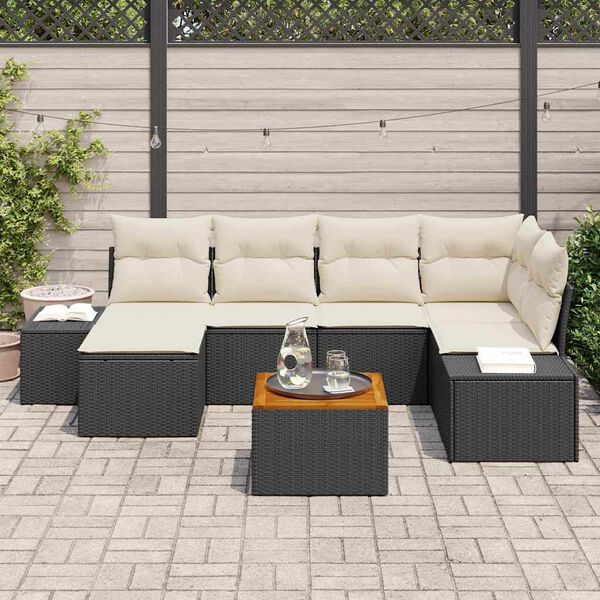 vidaXL Ensemble de canap&eacute; de jardin 7 pcs Noir et blanc