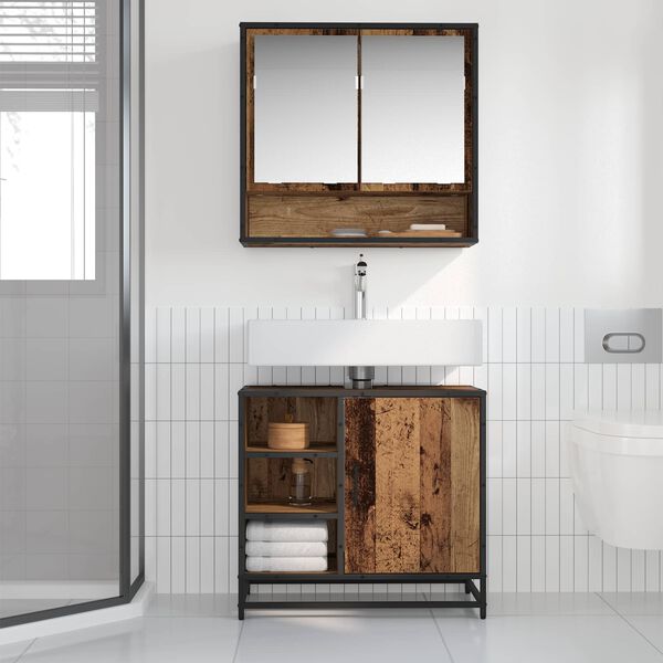 vidaXL Cabinet de salle de bain avec porte Bois Ancien 65 x 33 x 60 cm