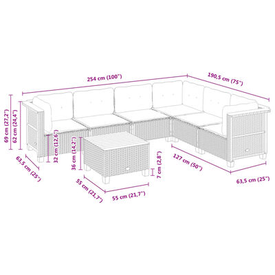 vidaXL Salon de jardin avec coussins 7 pcs gris résine tressée