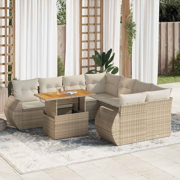 vidaXL Salon de jardin avec coussins 9 pcs beige r&eacute;sine tress&eacute;e