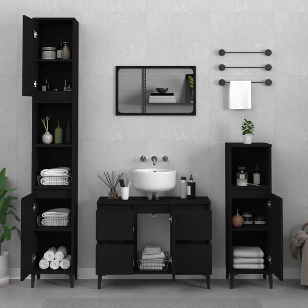 vidaXL Ensemble de meubles salle de bain 3 pcs noir bois d'ing&eacute;nierie