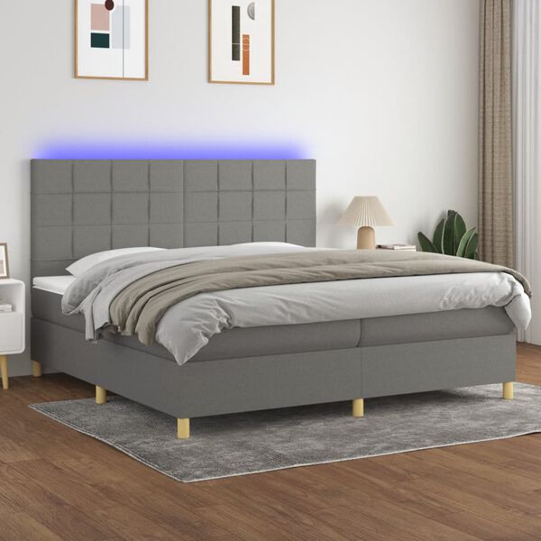 vidaXL Sommier &agrave; lattes de lit et matelas et LED Gris fonc&eacute; 200x200 cm