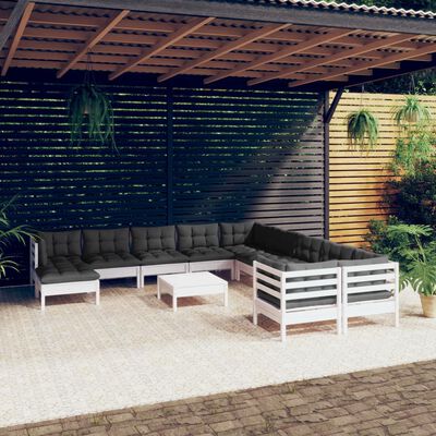 vidaXL Salon de jardin 12 pcs avec coussins blanc bois de pin