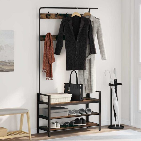 vidaXL Porte-manteau Ch&ecirc;ne fum&eacute; 95 x 34 x 184 cm Bois d'ing&eacute;nierie