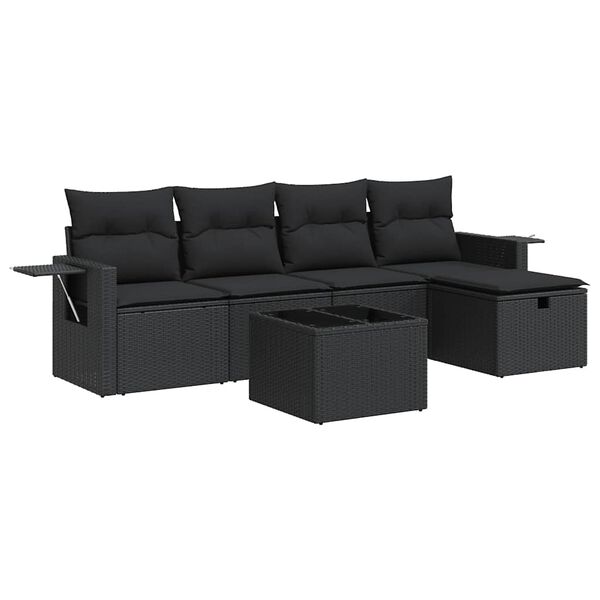 vidaXL Salon de jardin 6 pcs avec coussins noir r&eacute;sine tress&eacute;e