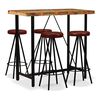 vidaXL Ensemble de bar 5 pcs Bois massif recycl&eacute; et cuir v&eacute;ritable