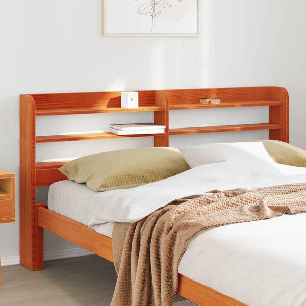 vidaXL T&ecirc;te de lit avec &eacute;tag&egrave;res marron cire 140 cm bois massif de pin