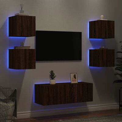 vidaXL Unités murales TV avec LED 6 pcs chêne marron bois d'ingénierie