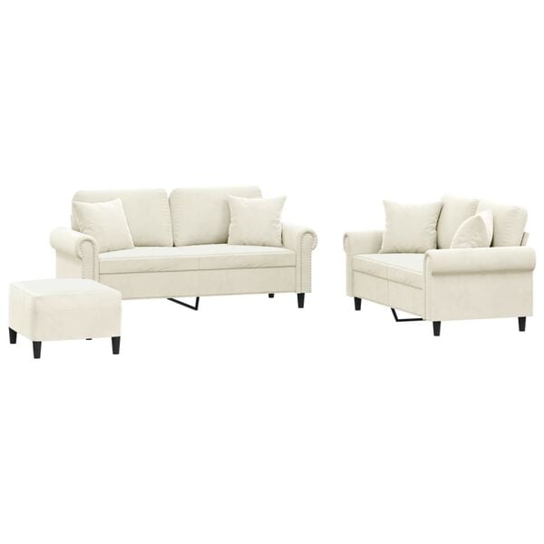vidaXL Ensemble de canapés 3 pcs avec coussins crème velours