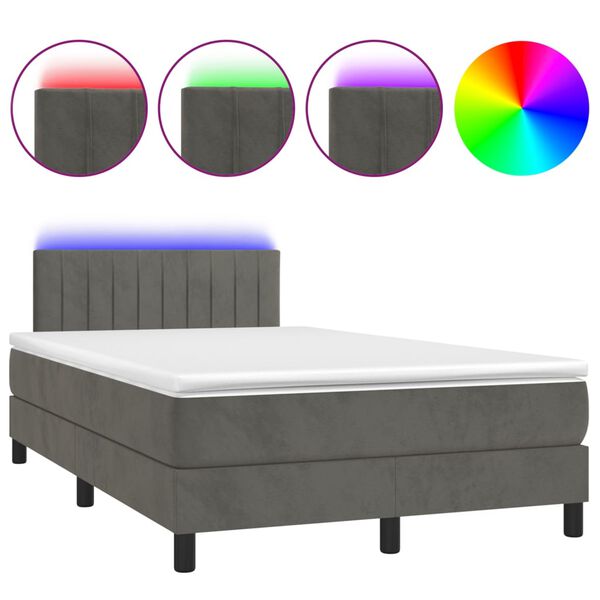 vidaXL Sommier &agrave; lattes de lit avec matelas LED Gris fonc&eacute; 120x200 cm