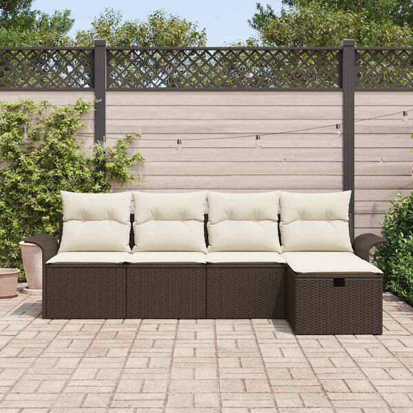 vidaXL Ensemble de canap&eacute; de jardin 5 pcs Marron et Cr&egrave;me polyrotin