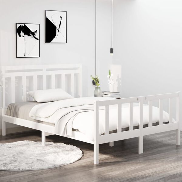vidaXL Cadre de lit sans matelas blanc 135x190 cm bois massif