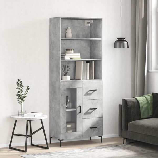 vidaXL Buffet haut Gris b&eacute;ton 69,5x34x180 cm Bois d'ing&eacute;nierie