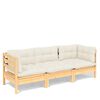 vidaXL Canap&eacute; 3 places de jardin et coussins cr&egrave;me Bois de pin solide