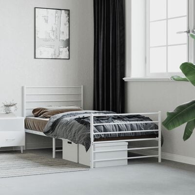 vidaXL Cadre de lit métal sans matelas avec pied de lit blanc 90x200cm