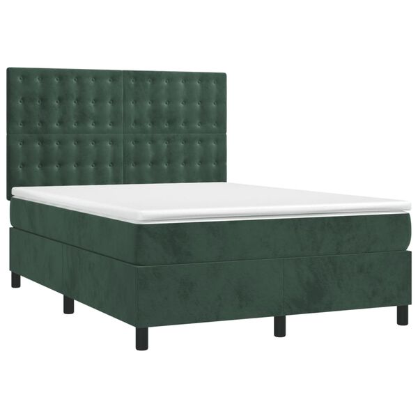 vidaXL Sommier &agrave; lattes de lit et matelas Vert fonc&eacute; 140x190cm Velours