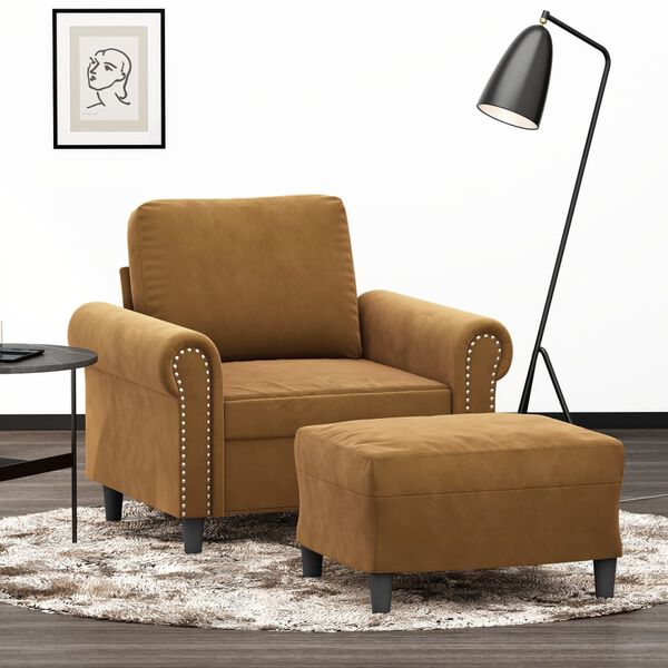vidaXL Fauteuil avec repose-pied Marron 60 cm Velours