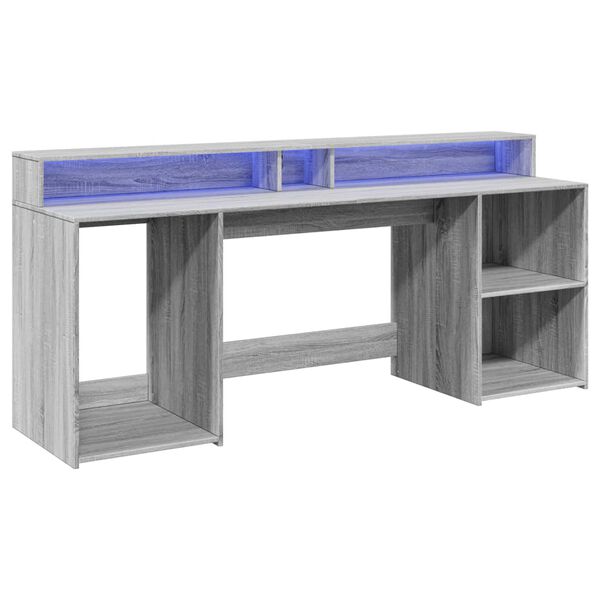 vidaXL Bureau et lumi&egrave;res LED sonoma gris 200x55x91 cm bois ing&eacute;nierie