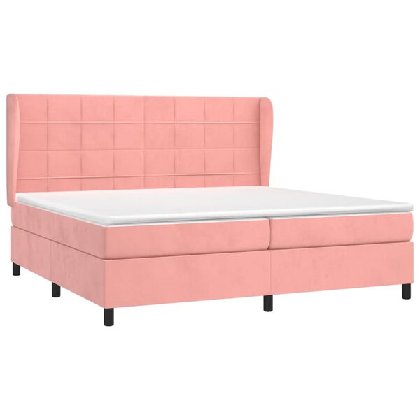 vidaXL Sommier &agrave; lattes de lit avec matelas Rose 200x200 cm Velours