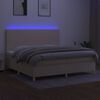 vidaXL Sommier &agrave; lattes de lit et matelas et LED Cr&egrave;me 200x200cm Tissu
