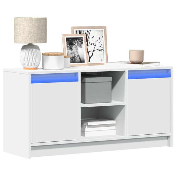 vidaXL Meuble TV avec LED blanc 100x34x50 cm bois d'ing&eacute;nierie