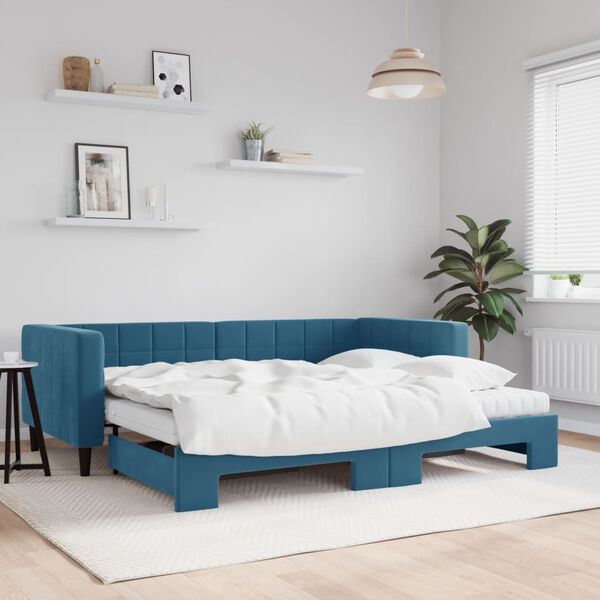 vidaXL Lit de jour avec lit gigogne et matelas bleu 90x200 cm velours