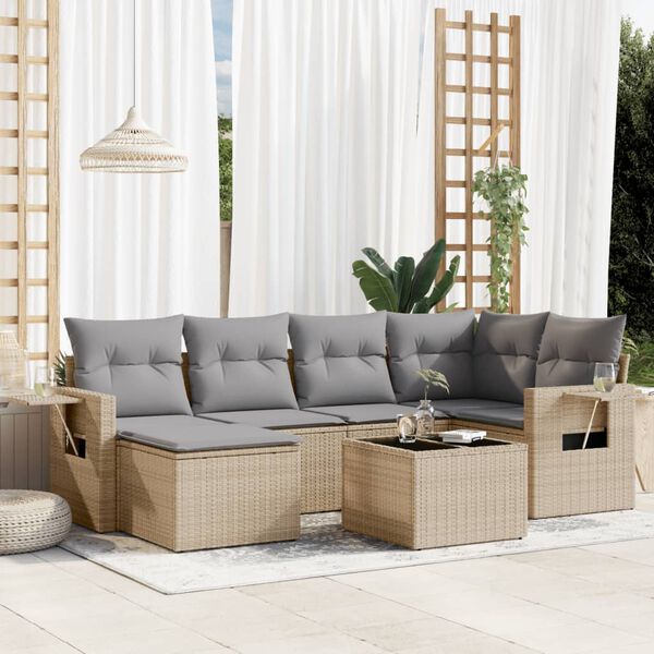 vidaXL Salon de jardin avec coussins 7 pcs beige r&eacute;sine tress&eacute;e