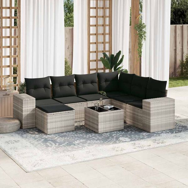 vidaXL Salon de jardin 8 pcs avec coussins gris clair r&eacute;sine tress&eacute;e