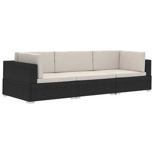 vidaXL Salon de jardin 3 pcs avec coussins r&eacute;sine tress&eacute;e noir