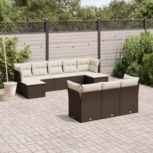 vidaXL Salon de jardin 10 pcs avec coussins marron r&eacute;sine tress&eacute;e