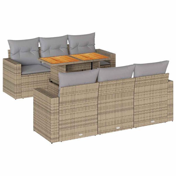 vidaXL Salon de jardin avec coussins 7 pcs beige r&eacute;sine tress&eacute;e