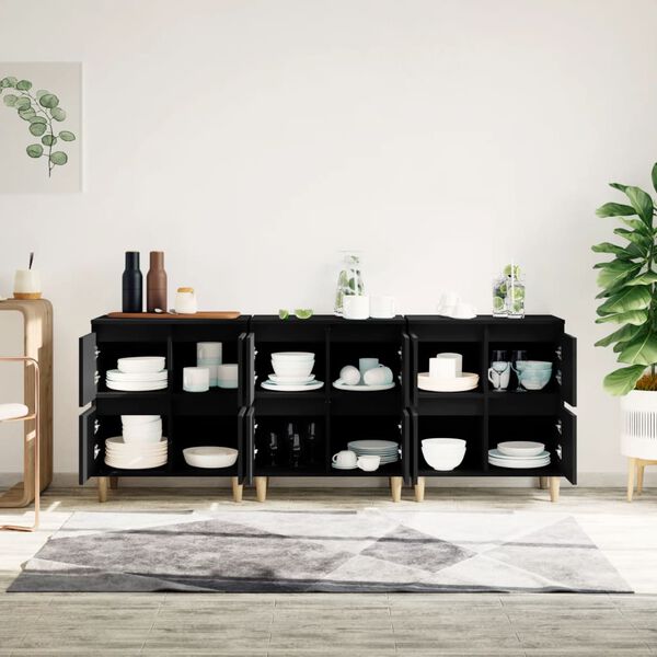 vidaXL Buffets 3 pcs noir 60x35x70 cm bois d'ing&eacute;nierie