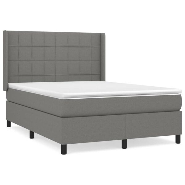 vidaXL Sommier &agrave; lattes de lit avec matelas Gris fonc&eacute; 140x200cm Tissu