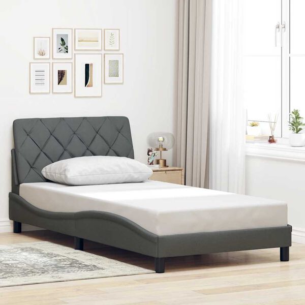 vidaXL Cadre de lit avec LED sans matelas gris fonc&eacute; 100x200 cm tissu