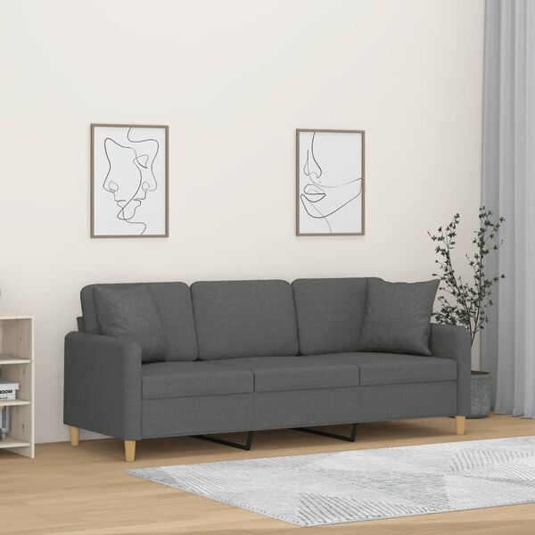 vidaXL Canap&eacute; 3 places avec oreillers gris fonc&eacute; 180 cm tissu