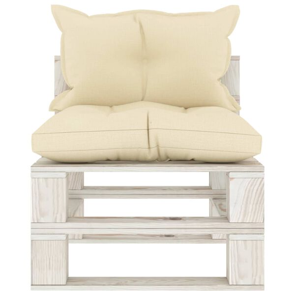 vidaXL Canap&eacute; palette de milieu de jardin avec coussins cr&egrave;me Bois