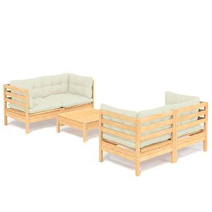 vidaXL Salon de jardin 5 pcs avec coussins cr&egrave;me bois de pin
