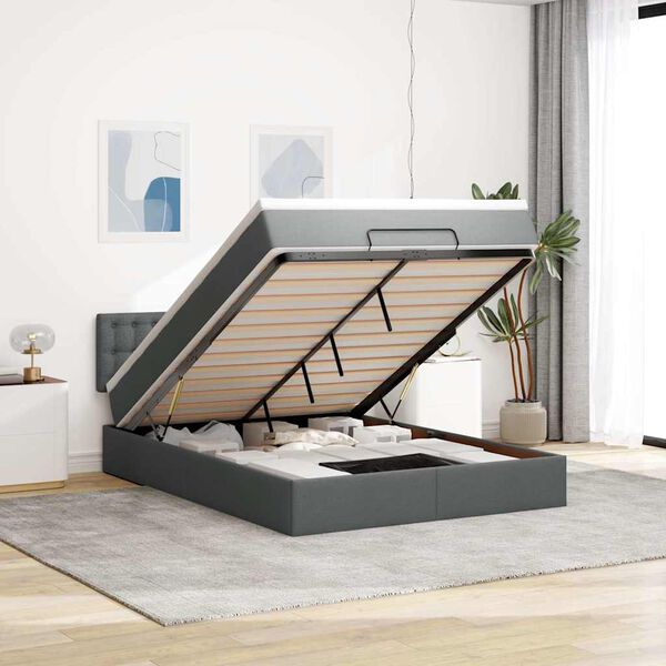 vidaXL Lit ottoman avec matelas et LED gris fonc&eacute; 140x200 cm tissu