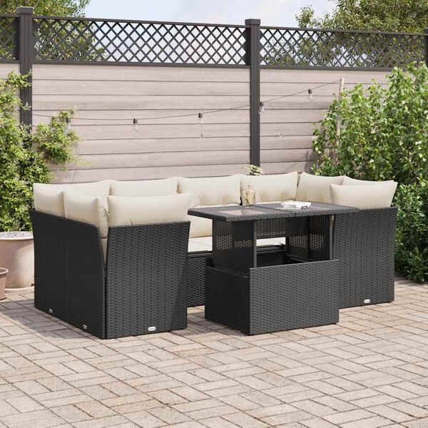 vidaXL Salon de jardin 7 pcs avec coussins noir r&eacute;sine tress&eacute;e